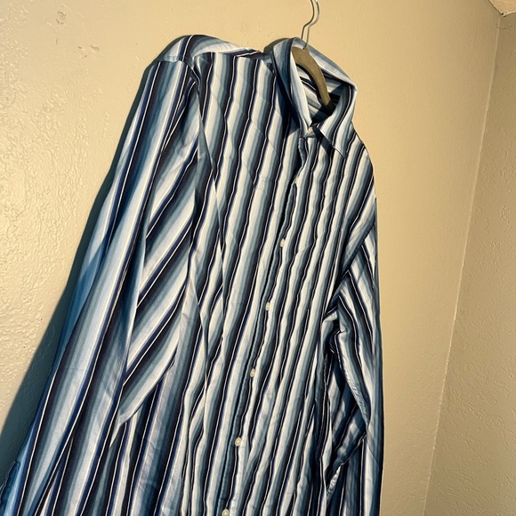 MICHAEL Michael Kors Blue White Stripe Casual Button Up Dress Shirt SZ L Cuffed - Picture 3 of 11